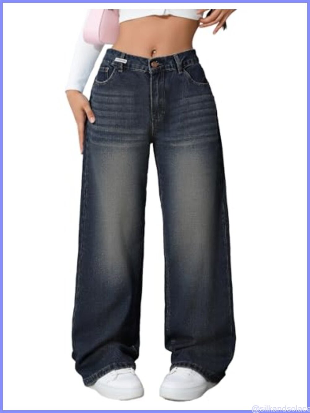 Women's Baggy Wide Leg Elastic Waist Boyfriend Jeans Cotton Blend Denim